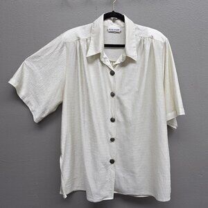 Alice Stuart Shirt Womens 2XL Ivory White Textured Button Up Short Sleeve USA